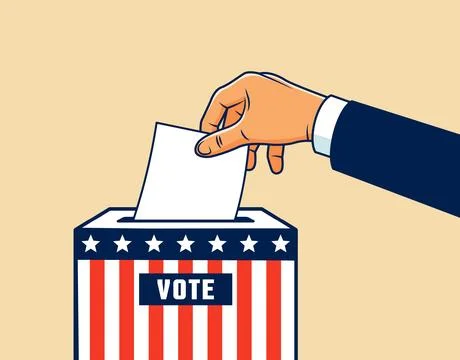 Hand placing a ballot into a voting box Stock Illustration