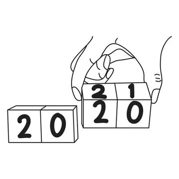 Hand placing blocks with numbers to form 2021 scene Stock-Illustration