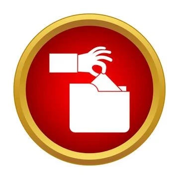 Hand placing document into folder icon button Stockillustratie