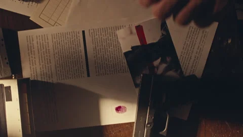 Hand Placing Down Gun on a Detective Desk Stock Footage 274640735