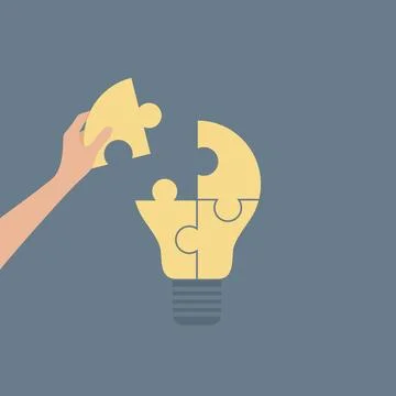 Hand placing missing piece on puzzle in the shape of a lamp Stock Illustration