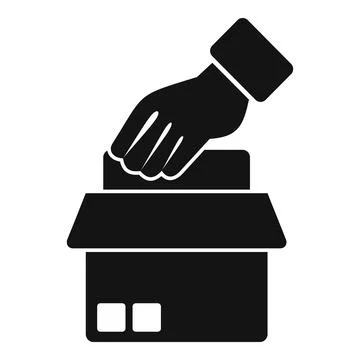 Hand placing object into delivery package box icon Illustrazione stock