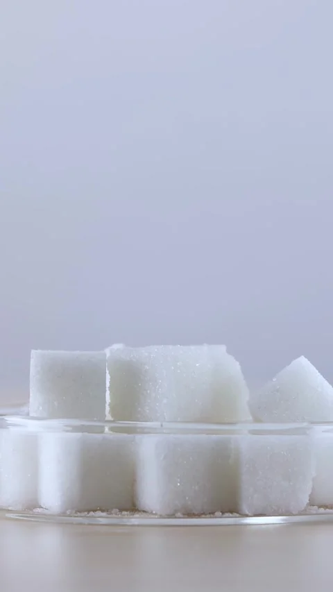 Hand Placing White Sugar Cubes into Glass Dish on Table Stock Footage 342779294