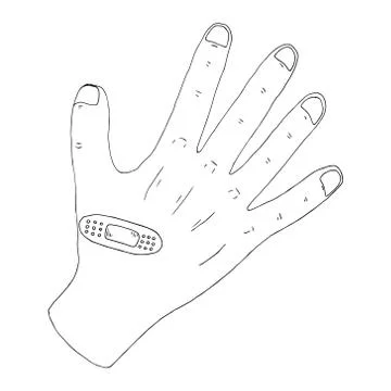 Hand with a plaster icon. Vector illustration of a human hand with a plaster. Illustrazione stock