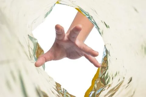 Hand in plastic snack pack Stock Illustration