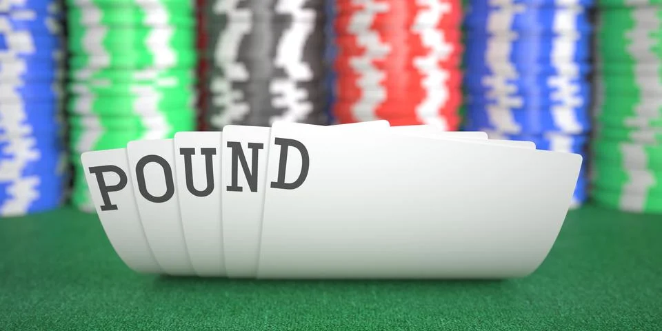 A hand of playing cards with pound text. 3d rendering Illustration