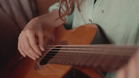 Hand Playing Classical Guitar Strings, Cinematic Stock Footage 342997916