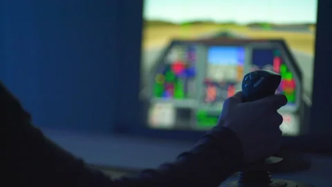 The hand playing in computer game with a joystick. evening night time Video stock 86909513
