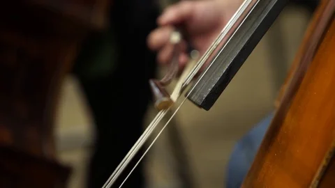Hand playing violoncello with cello bow. Close up Stock Footage 81665390