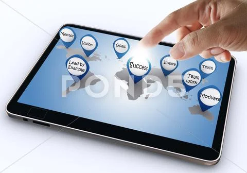 Hand point business success icon with tablet computer Stock Illustration