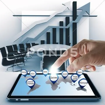 Hand point business success icon with tablet computer Stock Illustration
