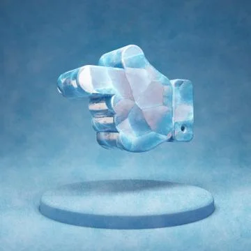 Hand Point Left icon. Cracked blue Ice Hand Point Left symbol on blue snow po Ilustração Stock
