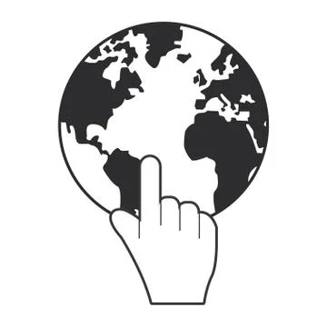 Hand pointer and earth icon 스톡 일러스트