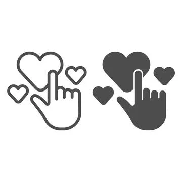 Hand pointer and hearts line and solid icon, care concept, hand and heart sign Stock Illustration