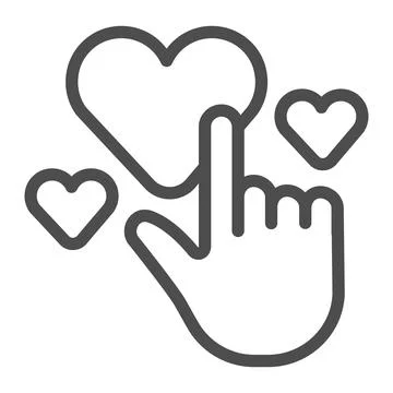 Hand pointer and hearts line icon, care concept, hand and heart sign on white Stock Illustration