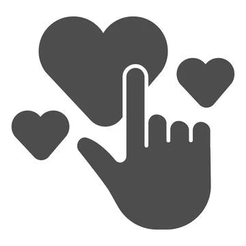 Hand pointer and hearts solid icon, care concept, hand and heart sign on white Stock Illustration