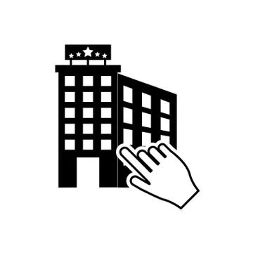 Hand pointer and hotel icon 스톡 일러스트
