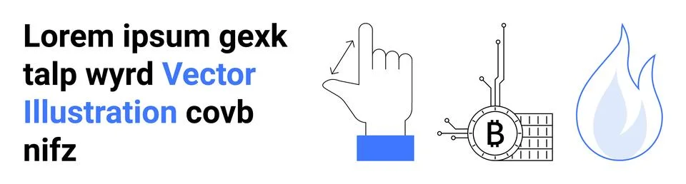 Hand Pointer, Blockchain Bitcoin, and Water Flame Elements with Lorem Ipsum.. Stock Illustration