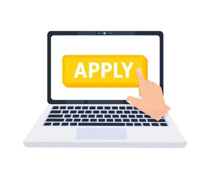 Hand pointer clicking on a apply button on a laptop screen. Vector illustration Stock Illustration