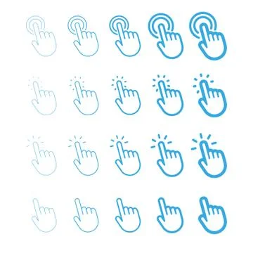 Hand pointer, clicking icon, linear vector collection Stock Illustration