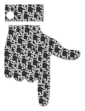 Hand Pointer Down Fractal Collage of Itself Icons Stock Illustration