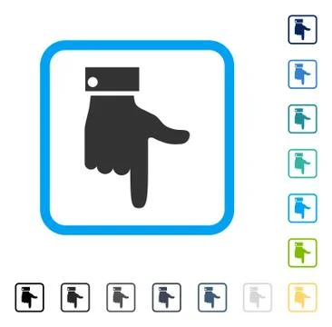 Hand Pointer Down Framed Vector Icon Stock Illustration