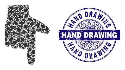 Hand Pointer Down Recursion Composition of Hand Pointer Down Items and Textured Stock Illustration