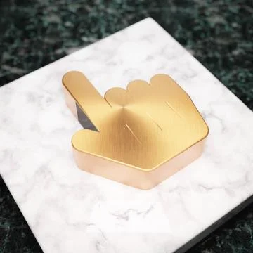 Hand Pointer icon. Bronze Hand Pointer symbol on white marble podium. Stock Illustration
