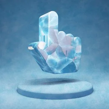 Hand Pointer icon. Cracked blue Ice Hand Pointer symbol on blue snow podium. イラスト素材