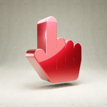 Hand Pointer icon. Red glossy metallic Hand Pointer symbol isolated on white  Ilustração Stock