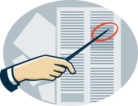 Hand With Pointer Pointing Data Sheet Retro. Stock-Illustration