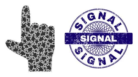 Hand Pointer Up Recursive Collage of Hand Pointer Up Icons and Grunge Signal Stock Illustration
