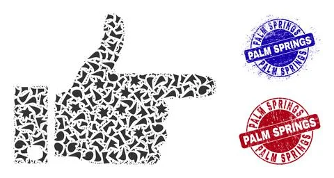 Hand Pointer Right Mosaic of Shards with Palm Springs Scratched Seals 스톡 일러스트