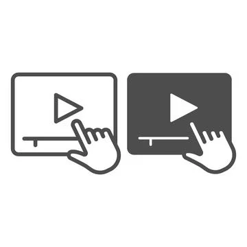 Hand Pointer select video line and solid icon, online education concept, finger Illustrazione stock