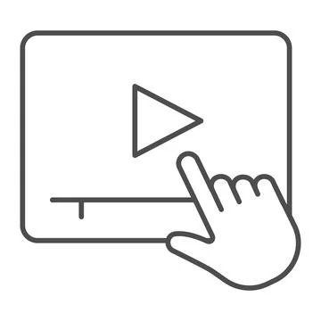 Hand Pointer select video thin line icon, online education concept, finger Illustrazione stock