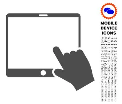 Hand Pointer Tablet Icon with Set Stock Illustration