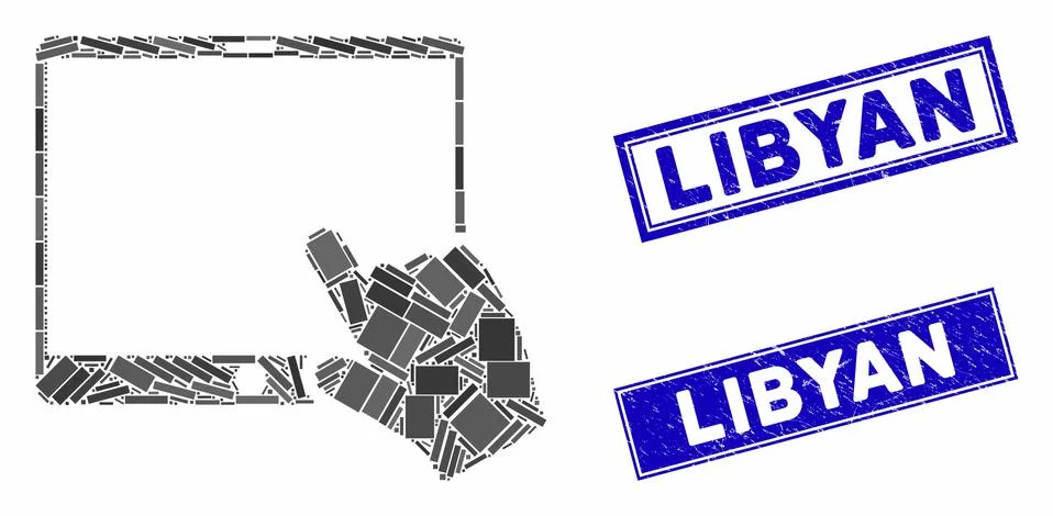 Hand Pointer Tablet Mosaic and Distress Rectangle Libyan Seals Stock Illustration