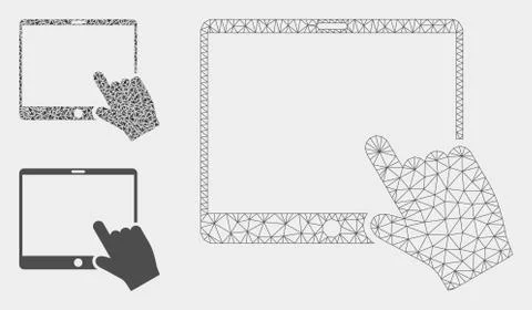 Hand Pointer Tablet Vector Mesh Wire Frame Model and Triangle Mosaic Icon Illustrazione stock