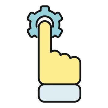 Hand pointing activating gear settings configuration icon Stock Illustration