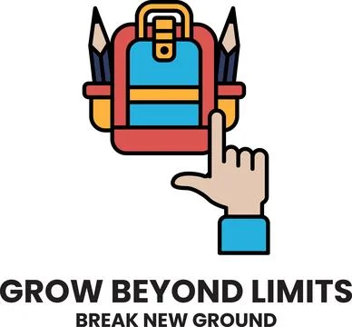 A hand pointing to a backpack with the words Grow Beyond Limits written bel.. Stock Illustration