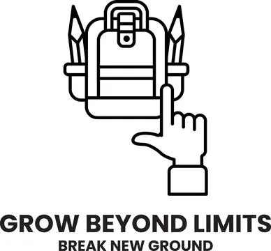 A hand pointing to a backpack with the words Grow Beyond Limits written bel.. Stock Illustration