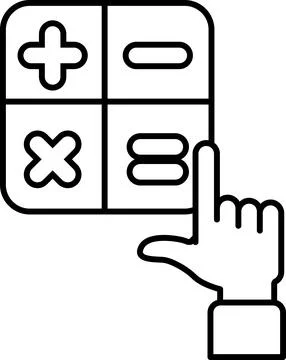 A hand pointing at a black and white image of a calculator with the numbers 8 Stockillustratie