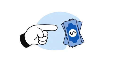 Hand Pointing at Blue Dollar Bills Cartoon Animation 2D animation Stock Footage 342000320
