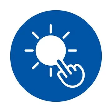 Hand Pointing at Bright Sun Icon in Blue Circle for Minimalist Designs Stock Illustration