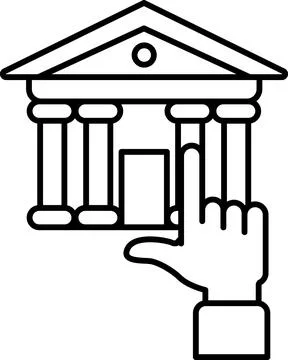 A hand is pointing at a building with columns Ilustración de archivo