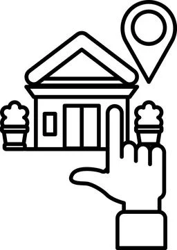 A hand pointing to a building with a map on it Ilustración de archivo