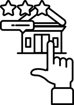 A hand pointing to a building with three stars on it Ilustración de archivo