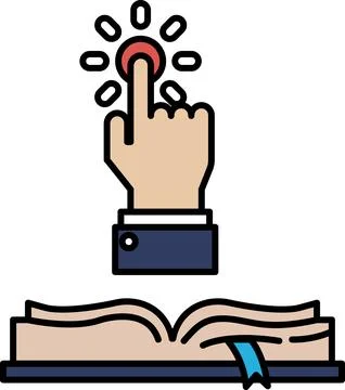 A hand pointing to a button on a book Stock Illustration