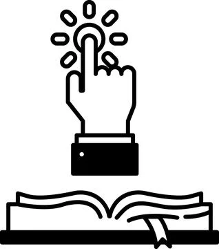 Hand pointing to a button on a book Stock Illustration
