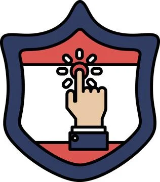 A hand pointing to a button on a shield Stock Illustration